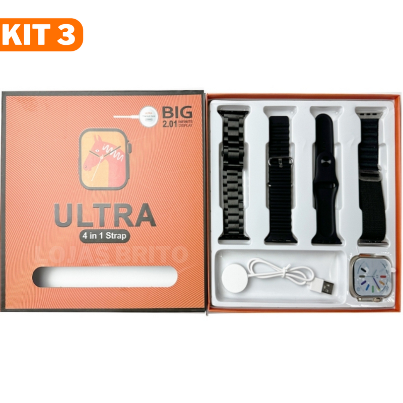 Smartwatch Serie 9 Ultra (Kit - 4 - Pulseiras + Case)